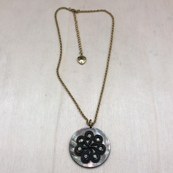 Abalone shell bejeweled sparkling pendant on Betsey Johnson chain necklace boho - Picture 4 of 9